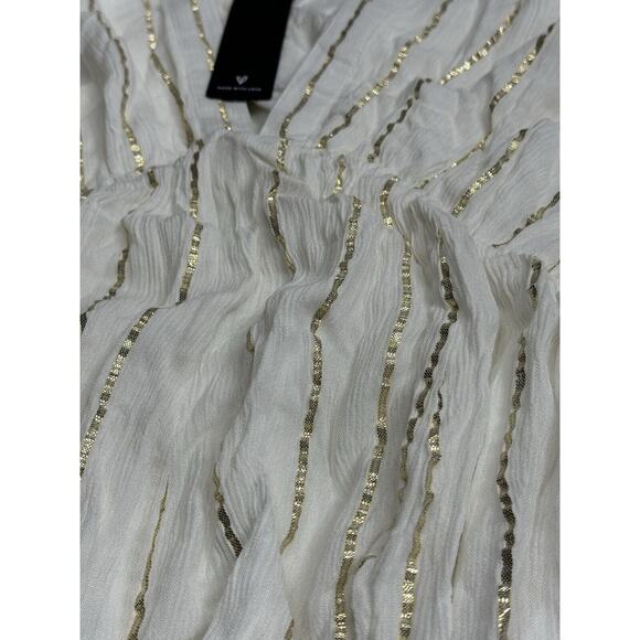 Lulus NWT Mini Dress Womens Small Ivory Gold Metallic Stripe Dolman Sleeves - Picture 2 of 6